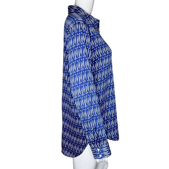 Ann Taylor Shirt Womens Small Blue White Printed Blouse Office Career Casual - Picture 2 of 9